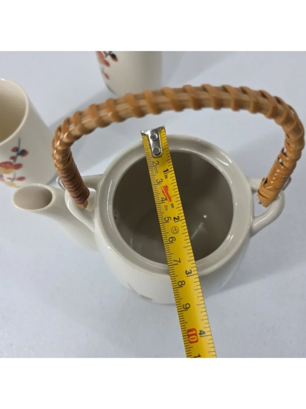Vtg Kutani Japanese Orange Blossom Gold Saki Tea Set Bamboo Handle Made In Japan